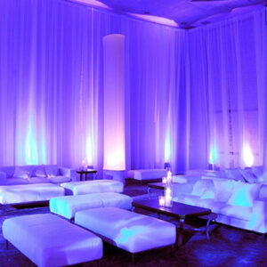 Soft lounge lighting setup by harmony rental